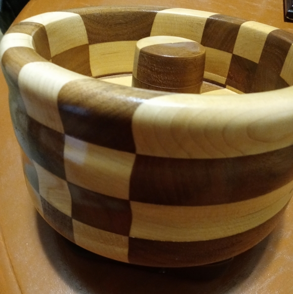 Wooden Checkered Nut Cracker Bowl - Picture 5 of 6